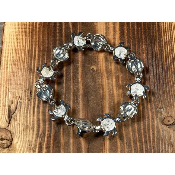 Vintage Moonstone Turtle Link Bracelet Silver Tone Magnetic Clasp 7.5” - Picture 2 of 4
